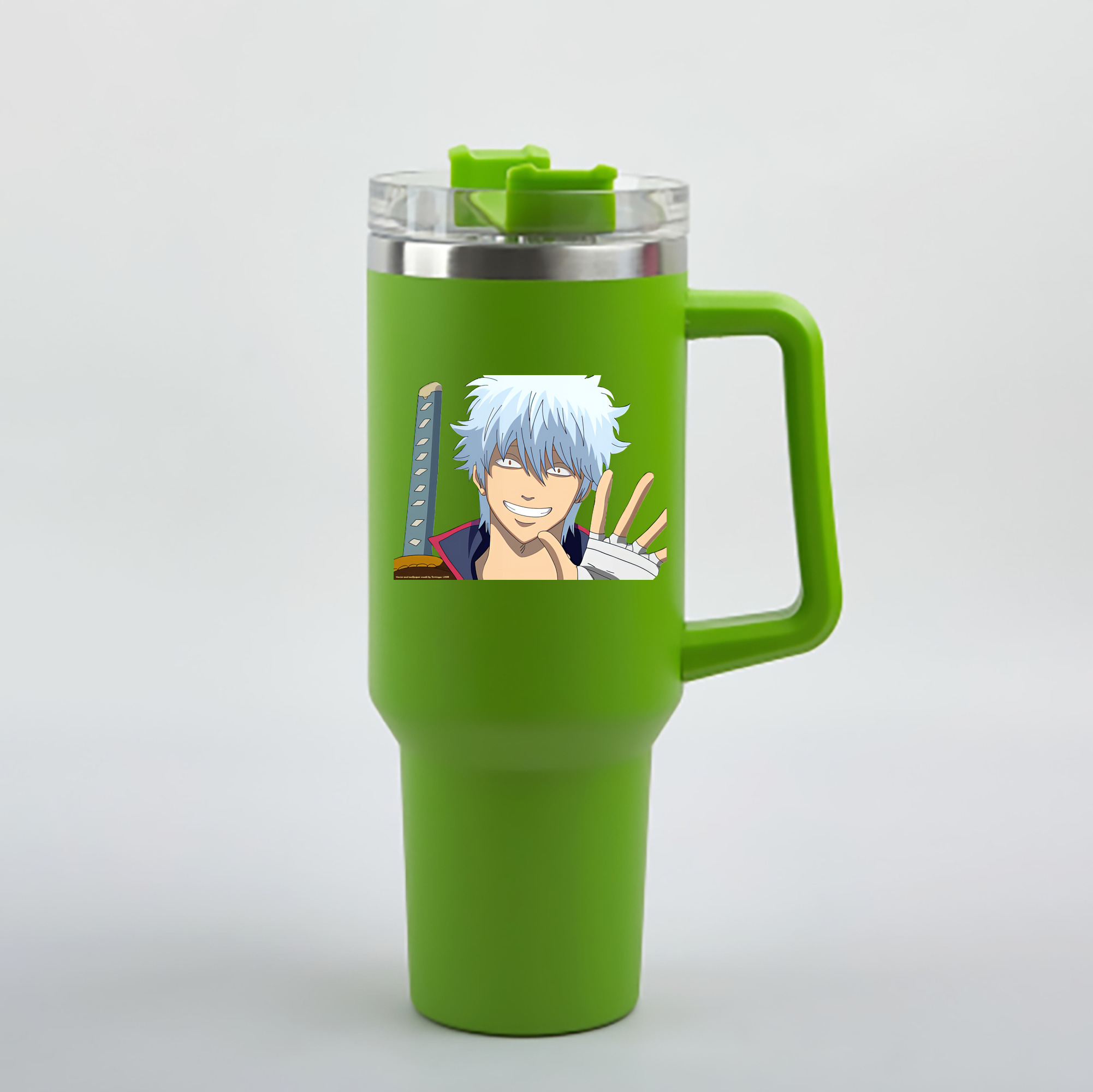 （画像用） ぎんたま 坂田銀時（さかたぎんとき） 神楽 志村新八（しむら しんぱち） GINTAMA Sakata Gintoki Kagura Shimura Shinpachi 1200mL車用タンブラー - クリスタルステッカー（プラスチックストロー付き）
